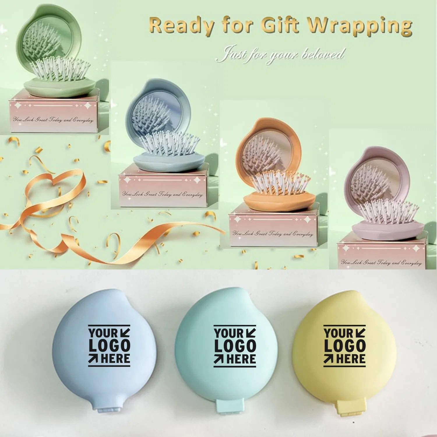 Peach-Shaped Folding Hairbrush
