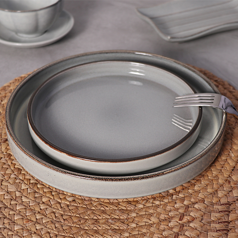 Stoneware Dinnerware Sets, Round Reactive Glaze Plates and Bowls Set