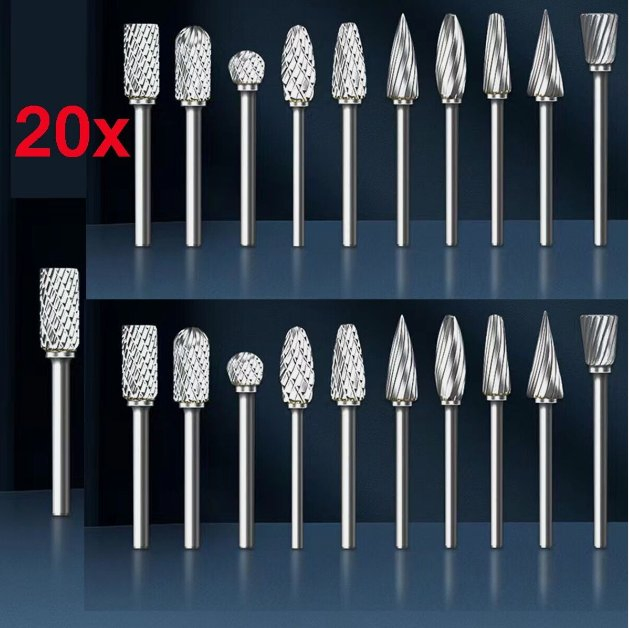 1/8" Shank, Double Cut Top Toothed Cylinder Shape Rotary Burrs Tool 3mm Dia, for Die Grinder Wood Soft Metal Polishing Tungsten Carbide Rotary Files