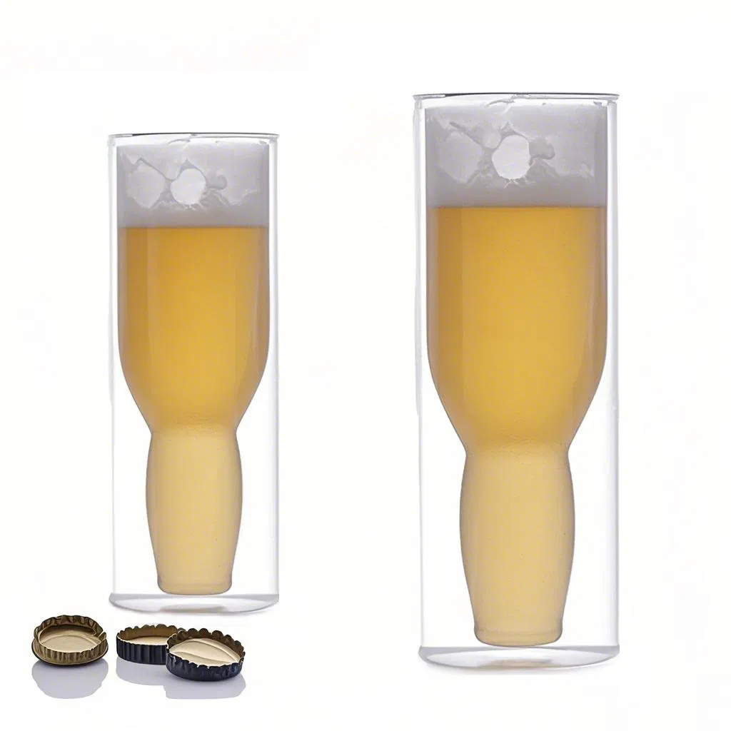 Borosilicate Handmade Tabletop Big Double Wall Beer Glass Handstand Cup Upside Down Beer Cup