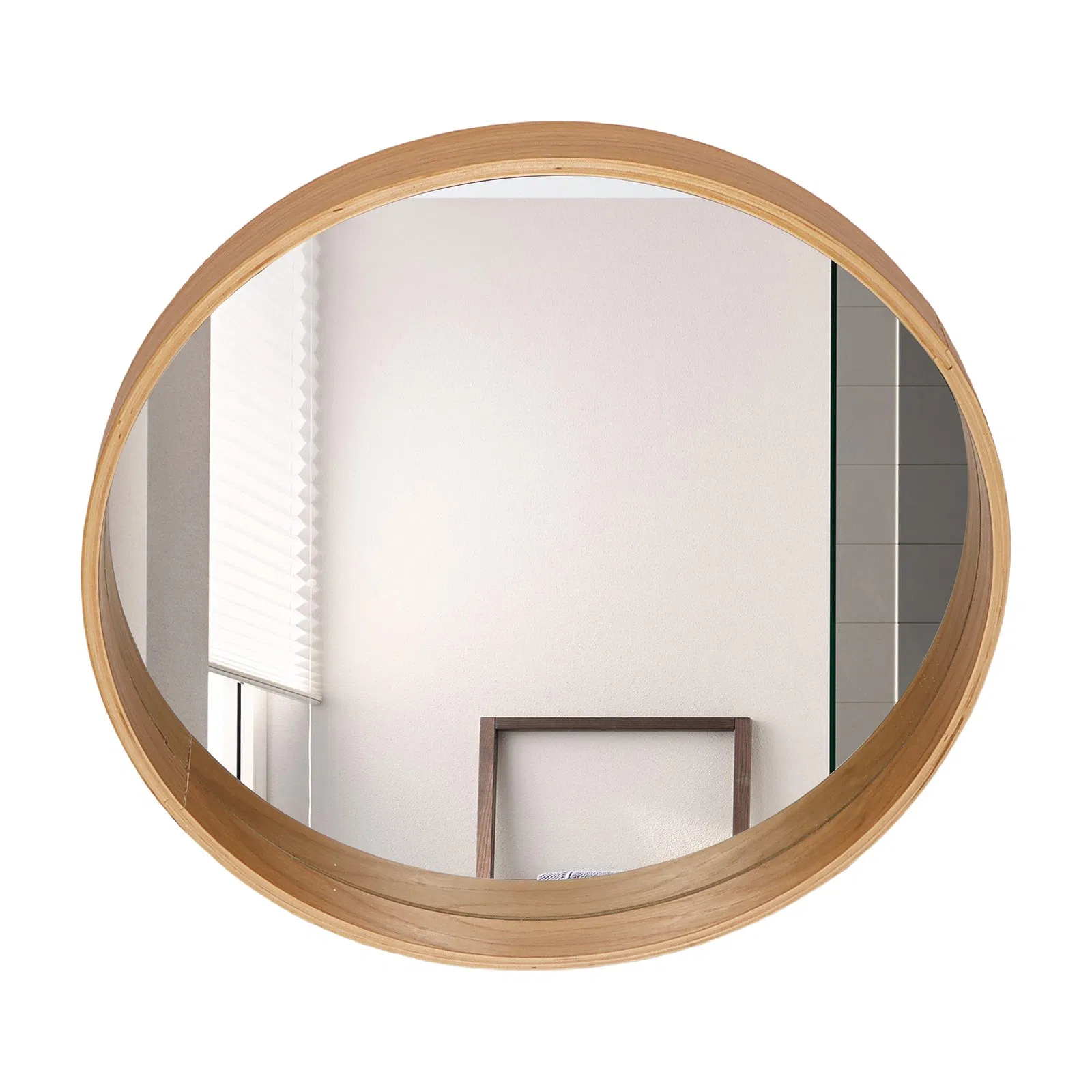 Decor Wall Round Mirrors Wooden Frame Bathroom Glass Mirror