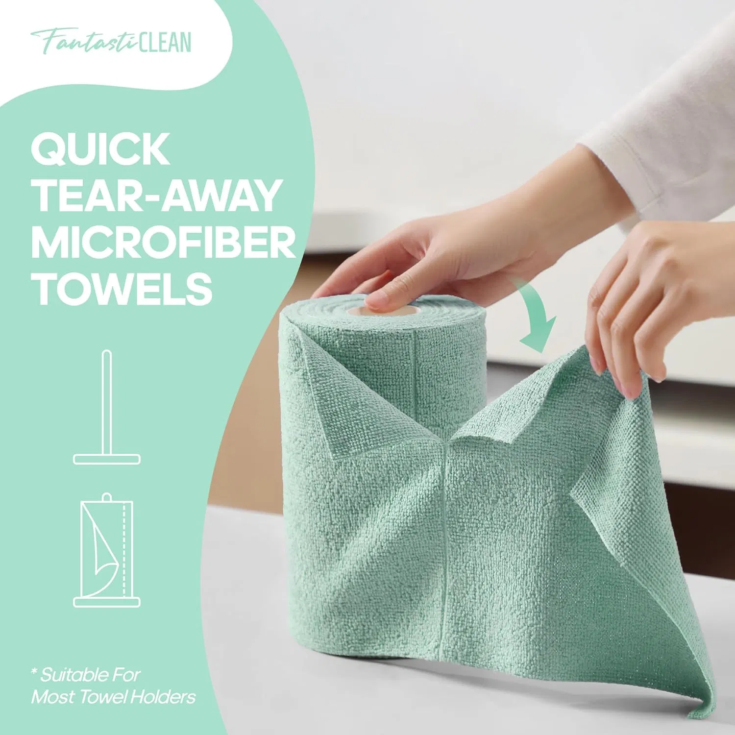 60pack 8X8 Inch Microfiber Roll Towels Tear-Away Paperless Towels Easy Use Reusable Washable Cloths for Pet Hair Cleaning
