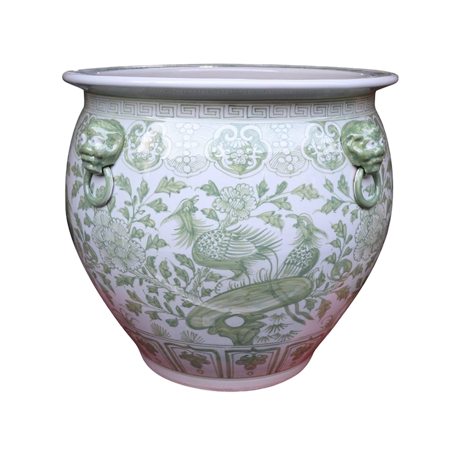 Горшок керамический ручной работы зеленый белый RZSD05-D Jingdezhen