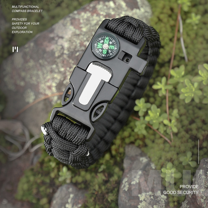 Multifunctional Survival Kit Camping Equipment Compass Paracord Bracelet Outdoor Kit Bag Bracelet Fishing and Wild Environment