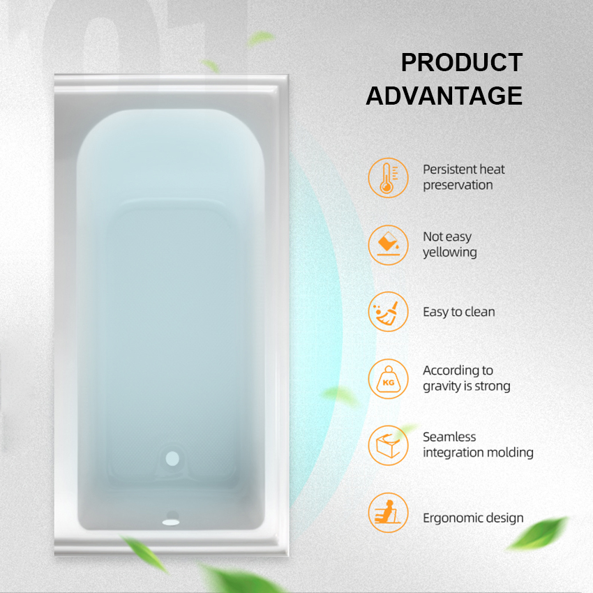 Morden Style Rectangular Alcove Corner Bathtub Europe Rectangle Drop in Install Bathtub