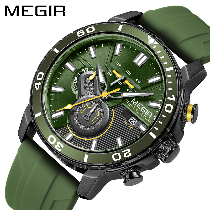 New Megir Men's Sports Silicone Strap Multi Functional Luminous Quartz Watch
