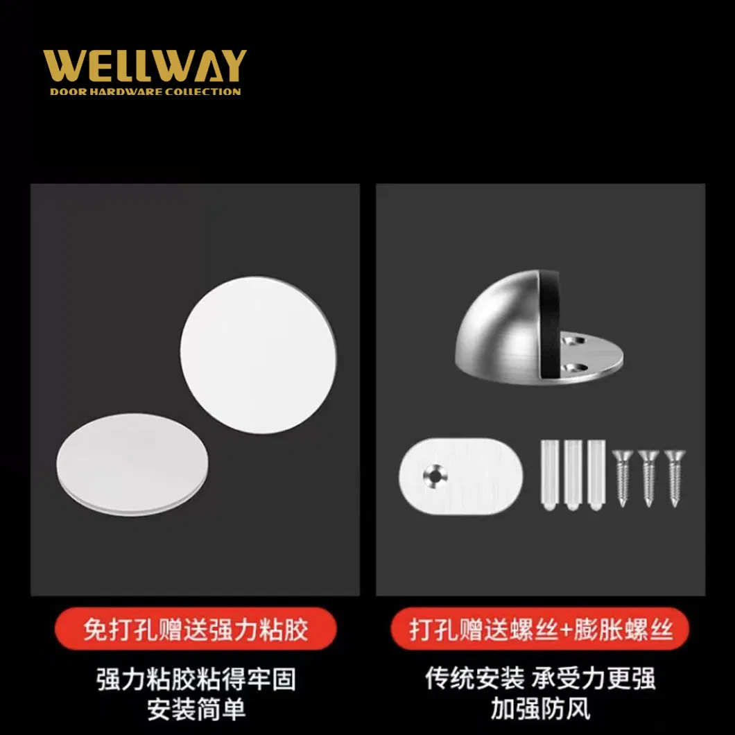 Zinc Alloy Half Moon Floor Door Stopper with Brushed Finish and Rubber Buffer for 3-20 mm Door Gap Interior Use - Ds-02-025