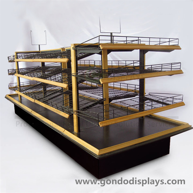 Wholesale 12" Supermarket Gondola Display Equipment Wood Bread Food Metal Display Rack