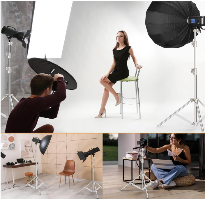 2.8m 9.2FT Stainless Steel Light Stand Photography Tripod Stand with 1/4 3/8 Screw Adapter for LED Video Light, Ring Light,