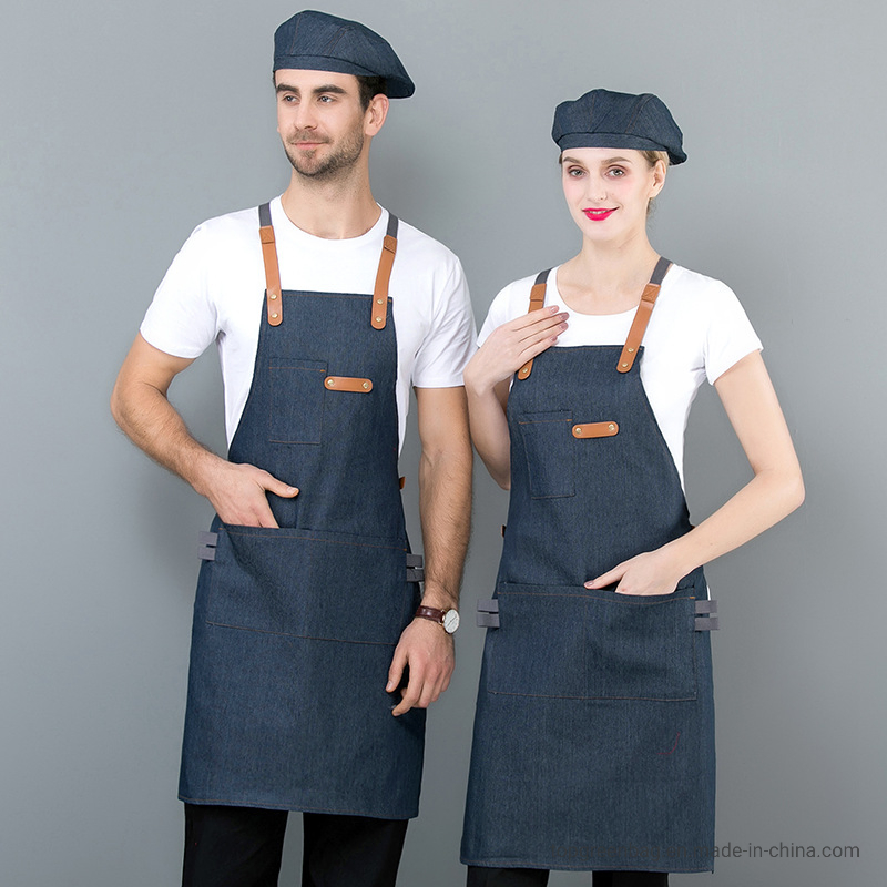 2025 Custom Logo Waterproof Kitchen Apron Fpr Cooking Mens and Womens Professional Chef or Server Bib Apron with Adjustable Straps
