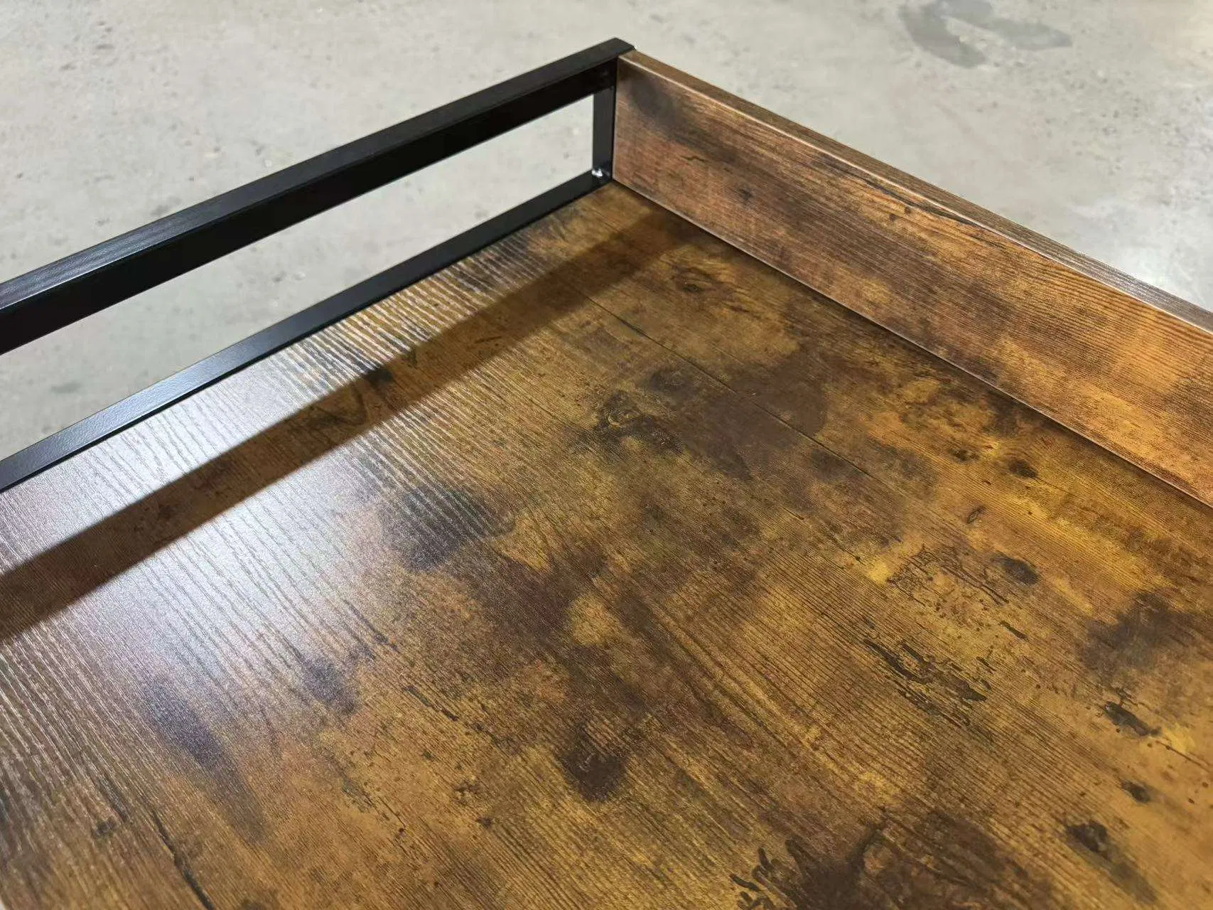 Stylish Wooden and Metal Rectangular Side Table with Storage