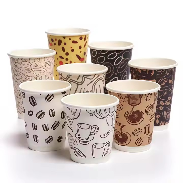 Customised Logo 8oz 10oz 12oz 14oz Hot and Cold Coffee Cups Disposable Double Wall Coffee Milk Cups with Lids