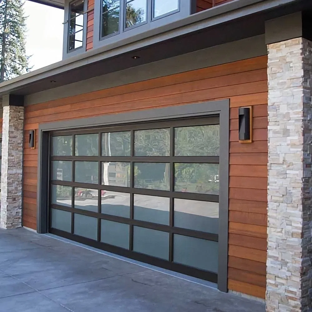 Luxury Aluminum Alloy Garage Door Finger Protection Water Resistant Sandwich Glass Panel