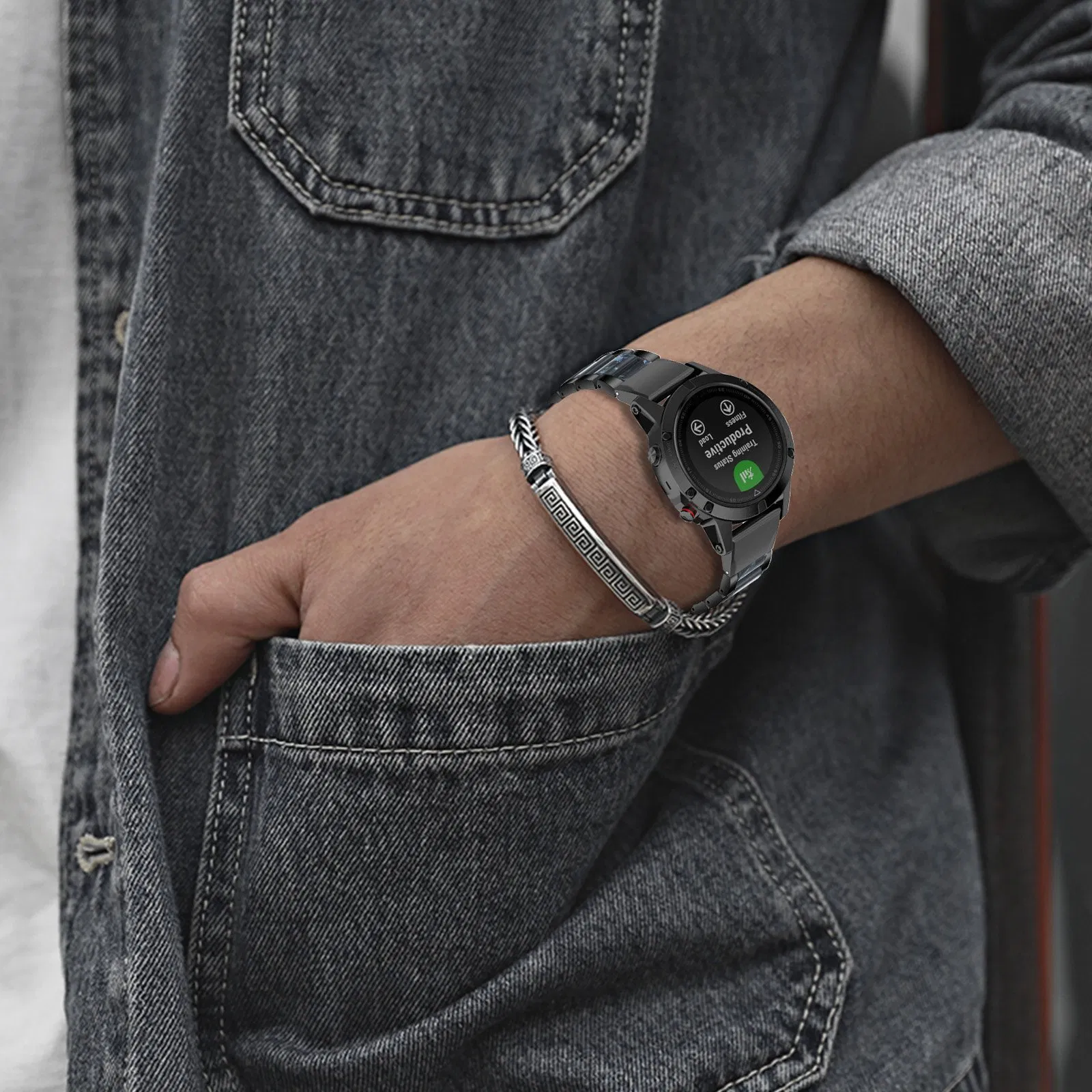 Single Row Stainless Steel Inter-Resin Buckle Strap Wristband for Garmin Fenix 7/7X