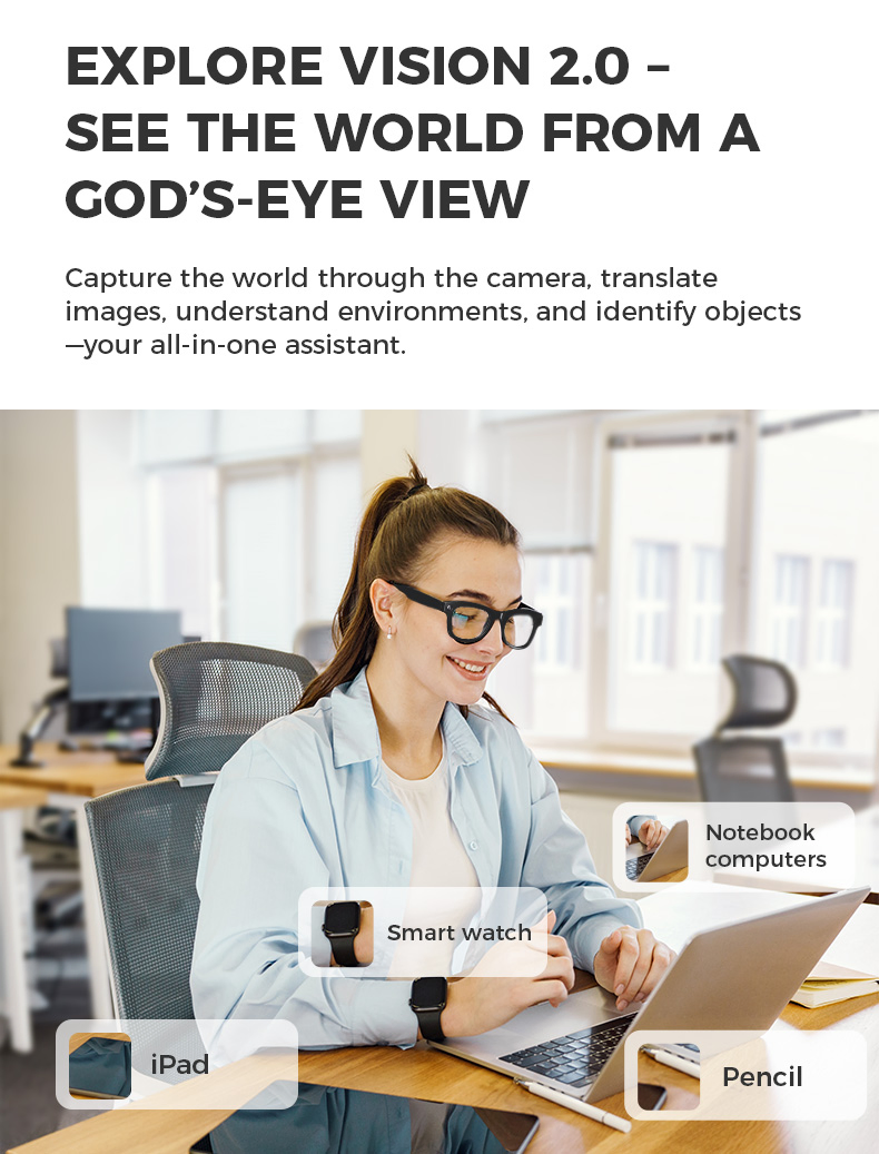 1080P Ai Smart Glasses - Camera, Video Recording, Translation, Travel, Meetings, Music Playback, WiFi, Bluetooth Link to Mobile Phone, Waterproof 5MP HD