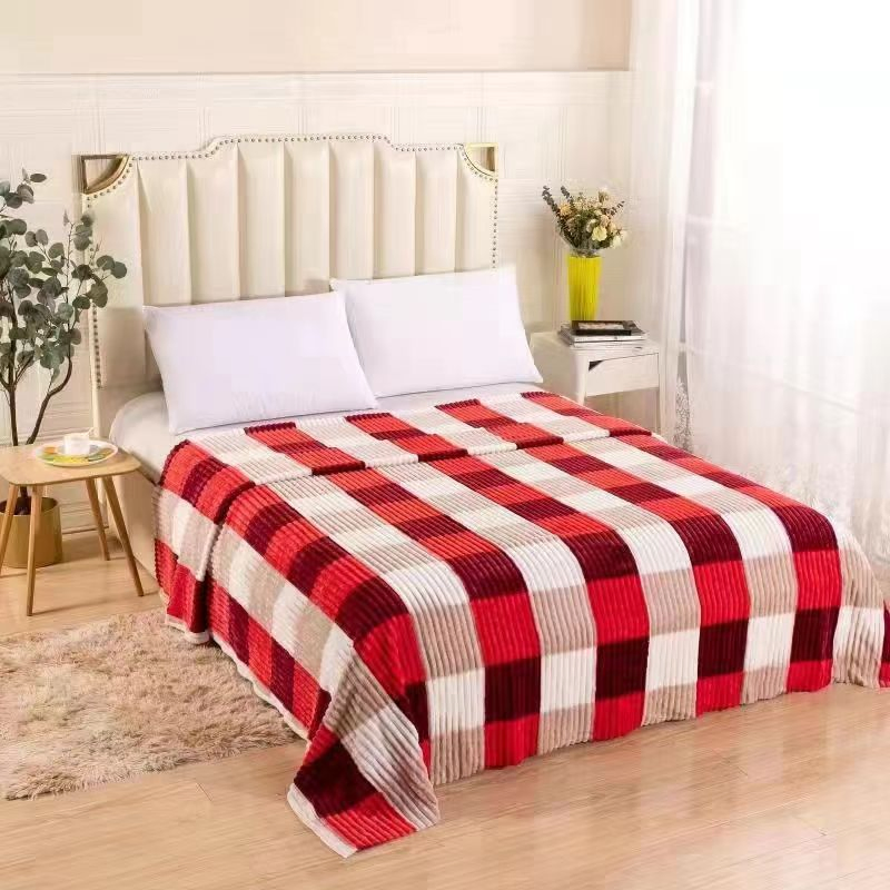 High Quality Red Plaid Printed Blanket Flannel Bedding Four-Season Home Textile Cozy Quilt ODM/OEM Bedspread Weighted Fleece Blanket