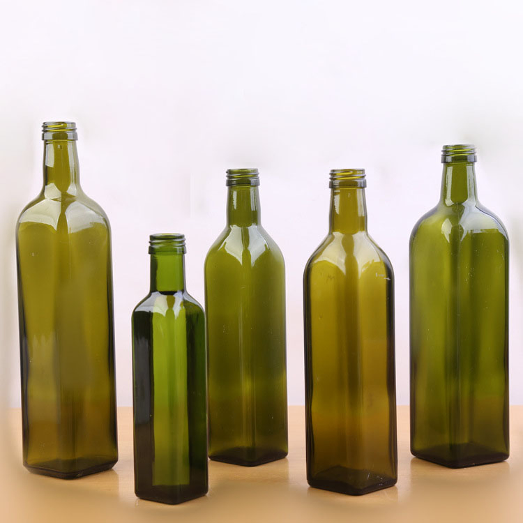 500ml Square Dark Green Glass Cooking Olive Oil Bottle with Aluminum Caps