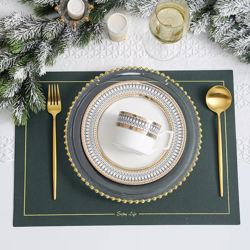 Creative Nordic Western-Style Ceramic Steak Plate with Gold Rim Vintage Design