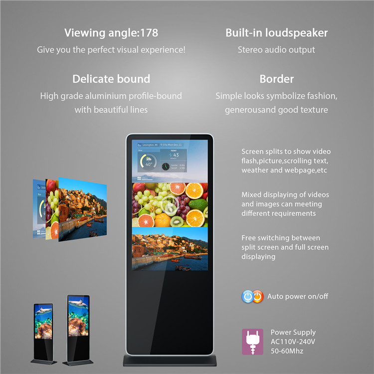 All in One PC Display Advertising Kiosk 43 Inch Super Thin Floor Stand Digital Signage Player Advertising LED Display Price Ad Player