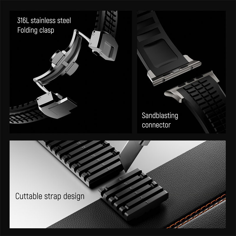 Factory Wholesale High Quality Stainless Steel Buckle Silicone Watch Band for iWatch