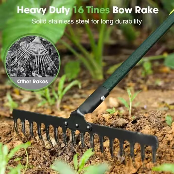 Hot New Product Customized Logo Heavy Duty Agricultural Tools Stainless Steel Colorful Farm Rake with Handle