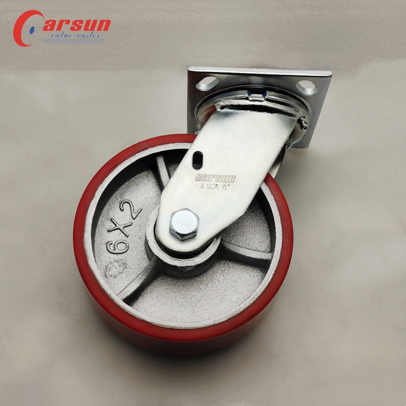 Heavy Duty 6inch Iron Core PU Wheel Casters Swivel Caster Without Brake