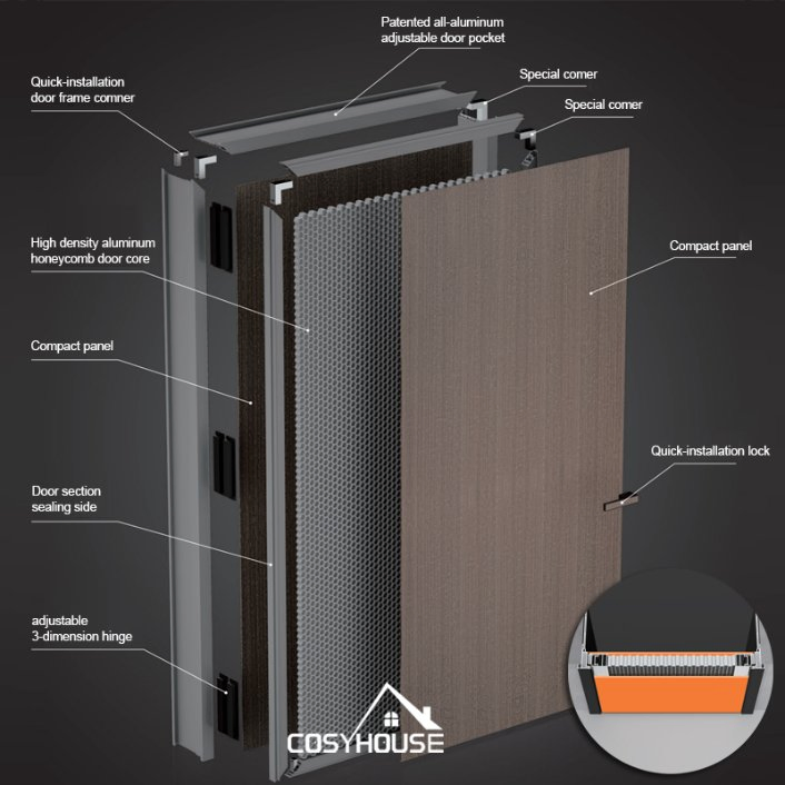 Sophisticated Hidden Wood Door with Slim Aluminum Border for Urban Interiors