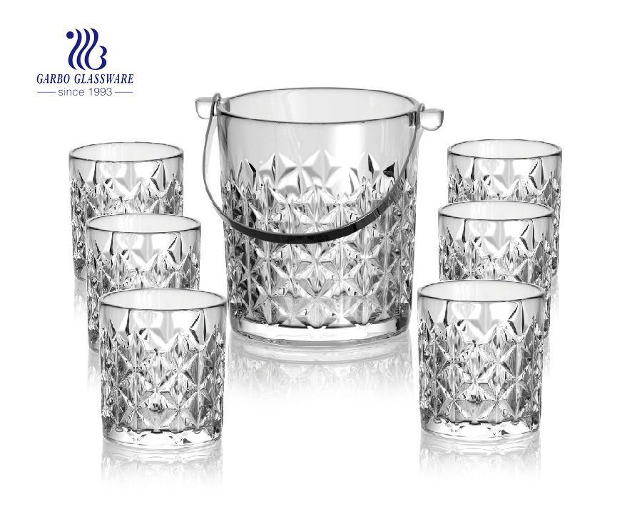 7PCS 1L Glass Ice Bucket Set with Wine Cooler and 11oz Glass Cups for Wholesale