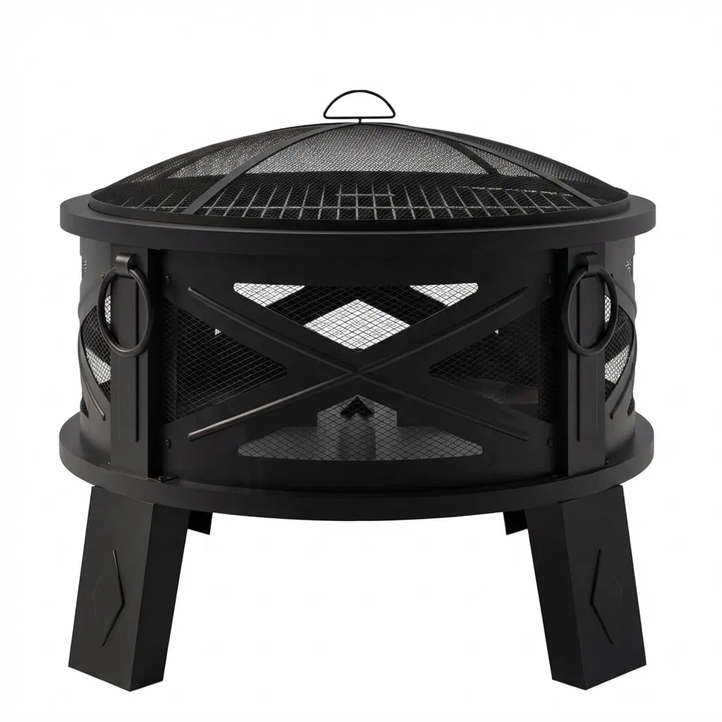 Outdoor Steel Fire Pit with Grill Grate&Spark Screen