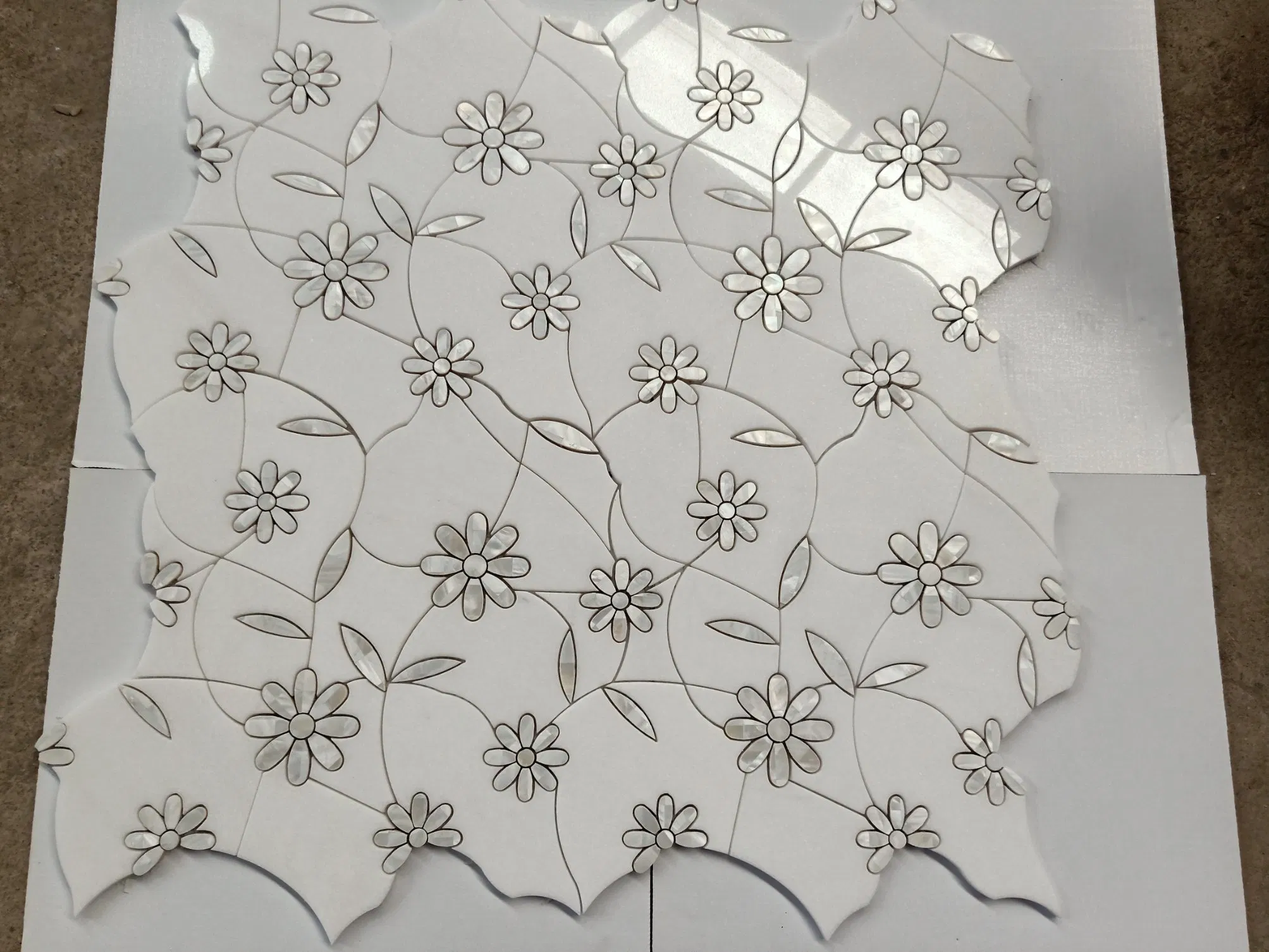 Customized/designed Water jet polished shell arabescato/thassos White Marble Mosaic for interior project/hotel/bar/bathroom Floor/Wall/Ceiling