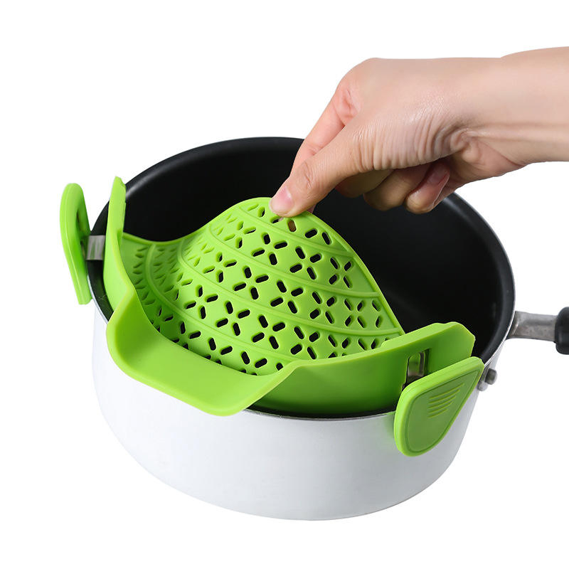Food Colander Silicone Pasta Strainer Pot Snap Clip Water Drainer Basket