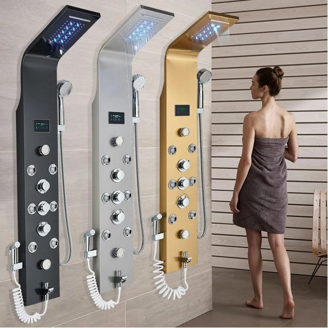 2025 New Thermostatic Shower Set LED Screen Digital Display Temperature Shower Set Stainless Steel Shower System Set Bathroom