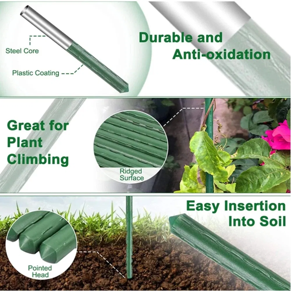 60cm Length Plant Stakes Gardening Pillar Plastic Coated Steel Pipe for Supporting Climbing Plants Flowers and Vegetables