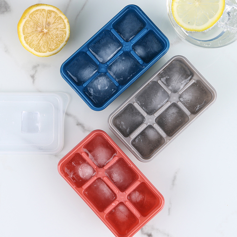 6 Cells Household Food Grade Silicone Ice Cube Tray Ice Cube Mold with Cover