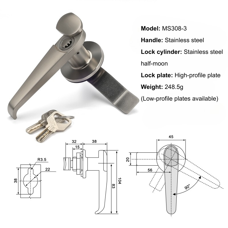 Stainless Steel Panel Mount Waterproof Handle Lock for Switchgear