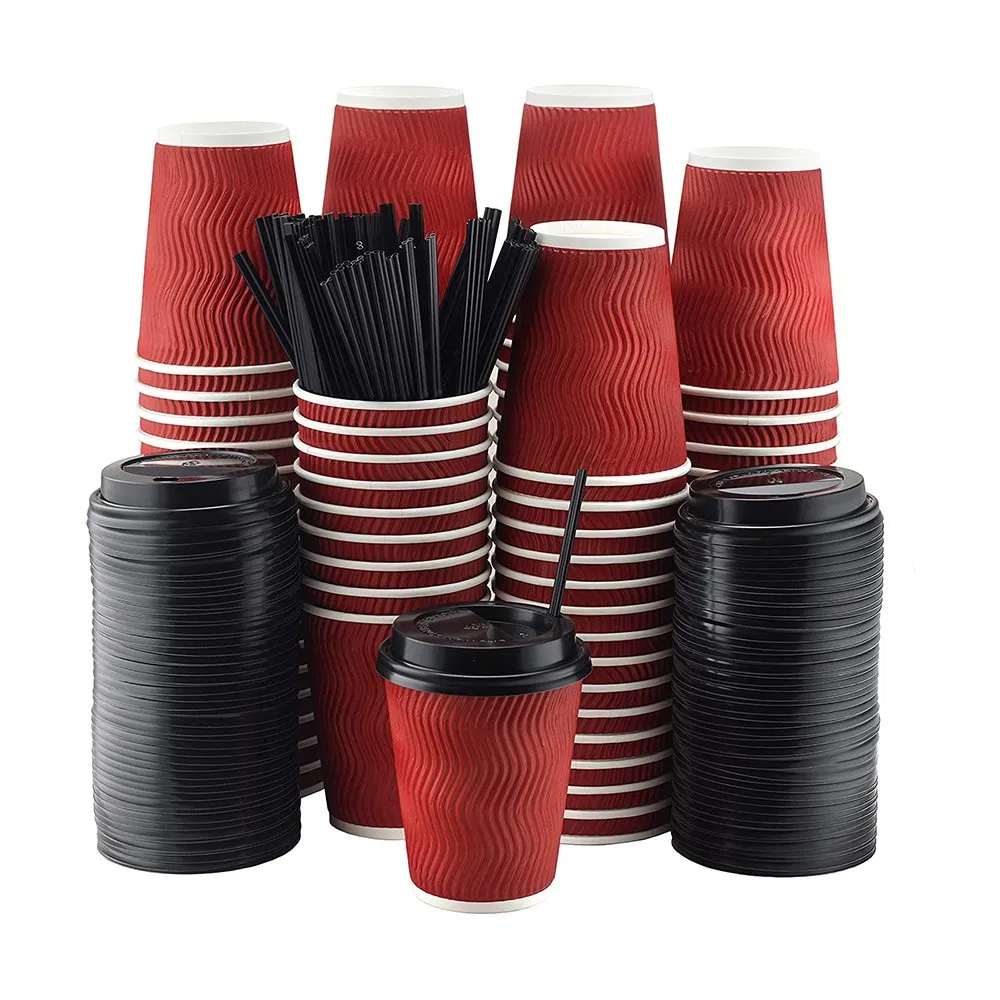 Disposable Paper Cup Printing Takeaway Drinking Coffee Paper Cup with Prevent Leaks Lids