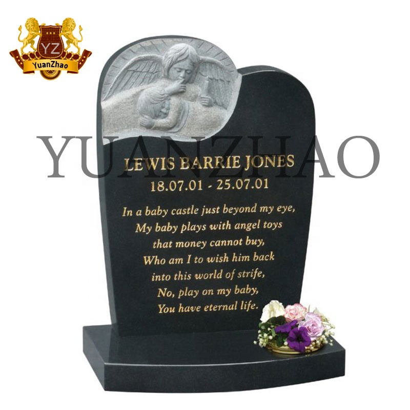 European Design Stone Carving Monument Headstone Hand Carved Black Granite Tombstone