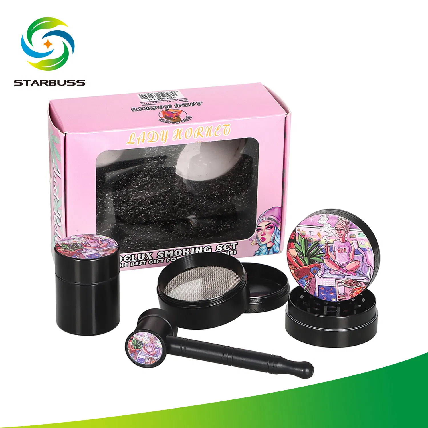 Gift Box 3-Piece Pipe Grinder Set Metal Storage Box Smoker Set