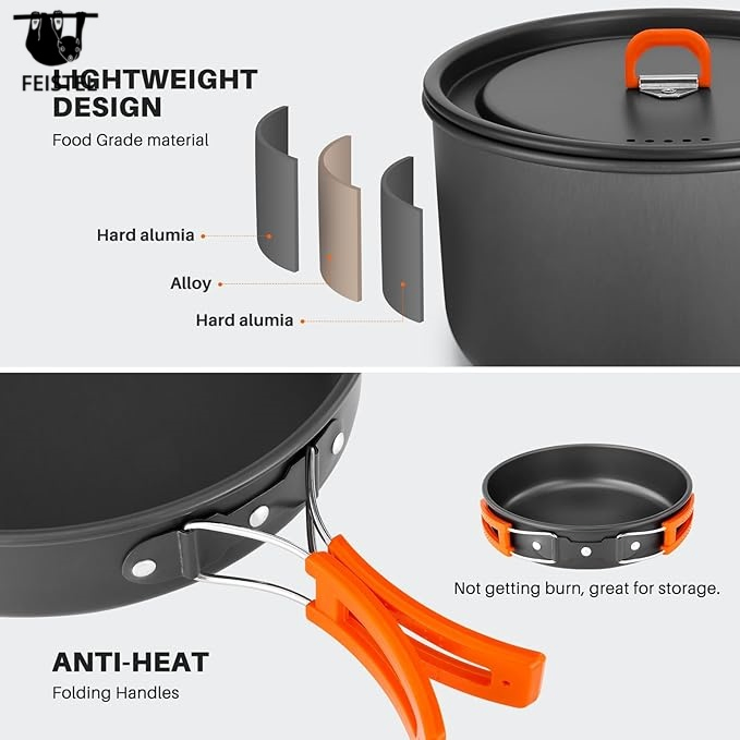 Camping Cookware Mess Kit for Backpacking Gear Camping Cooking Set - Camping Pots and Pans Set