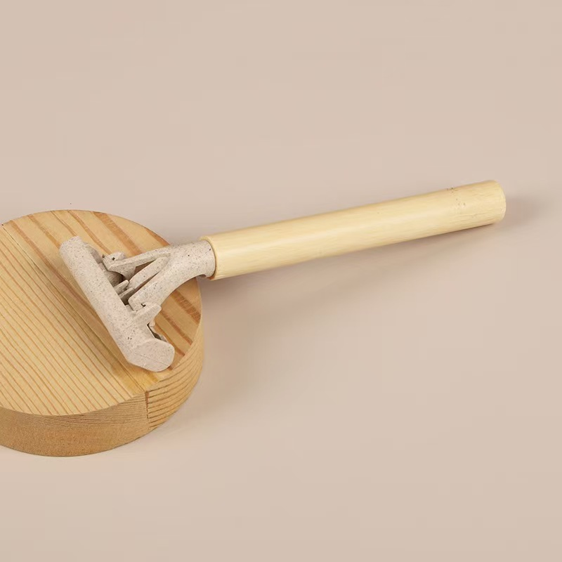 OEM 3 Blade Eco-Friendly Wheat Straw Head Bamboo Handle Razor for Hotel