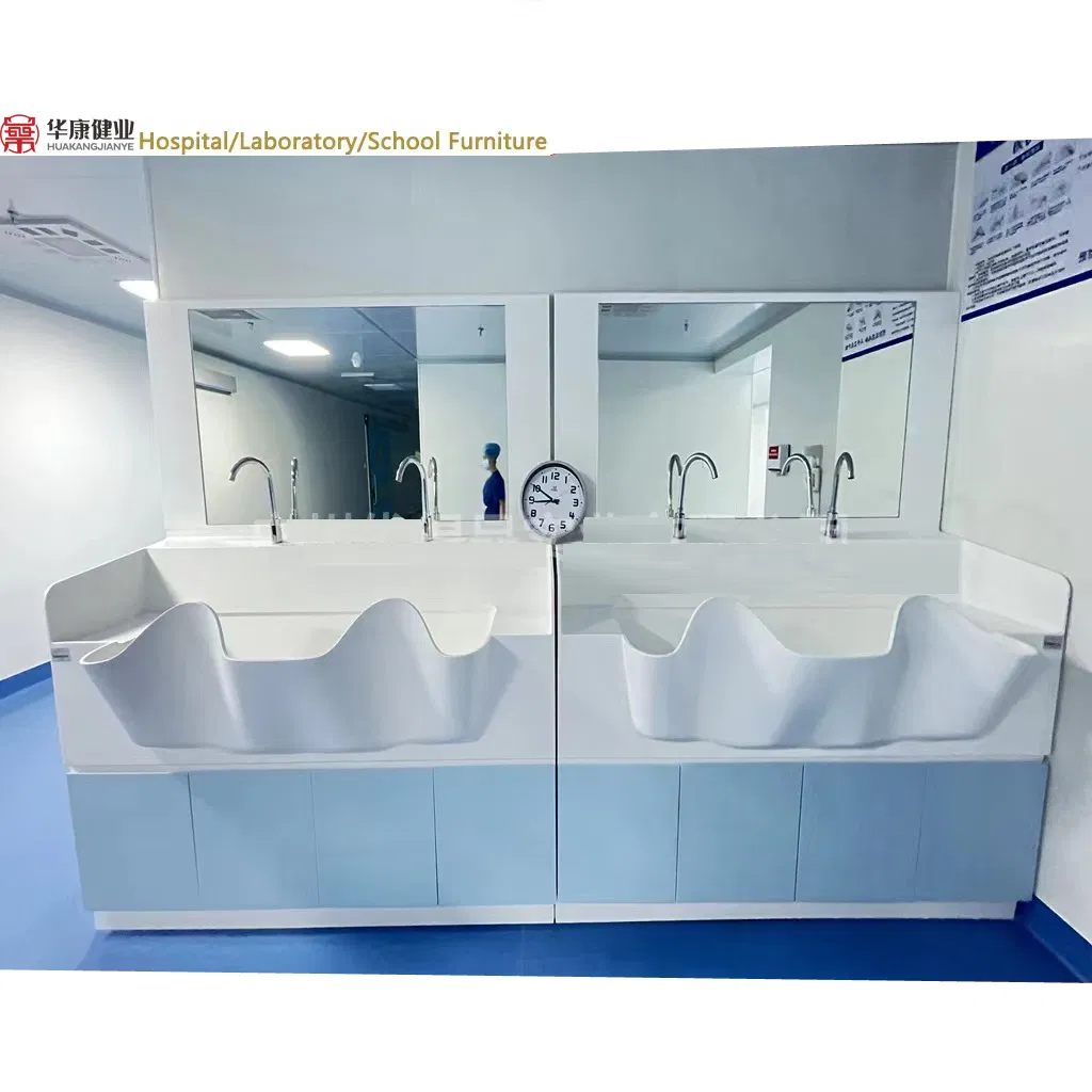 Hospital Scrub Sink Acrylic Solid Stone Surface Medical Sink with Cabinet
