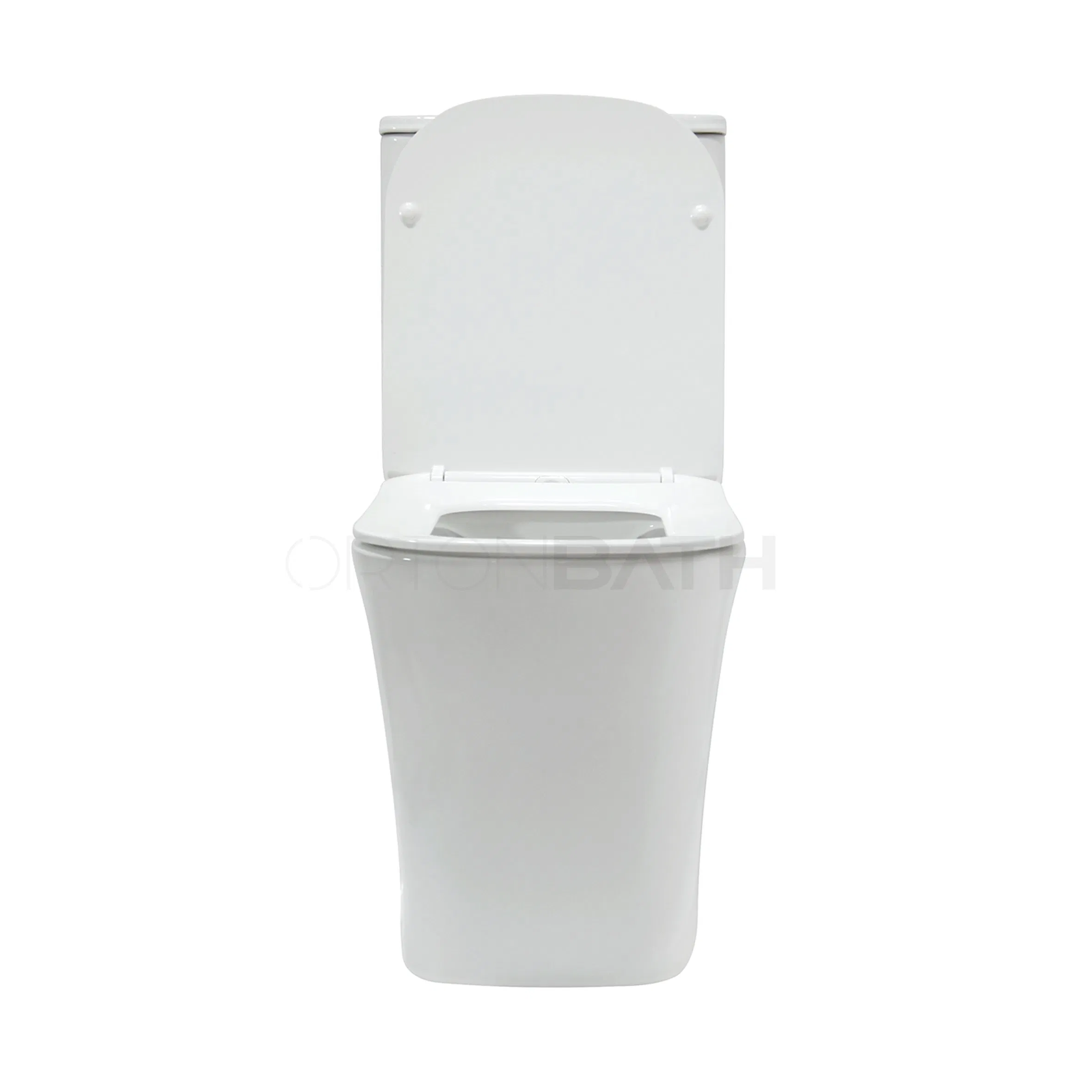 Ortonbath New Design Rectangular Bowl Close Coupled Sanitary Ware Wc Toilet with Short Projection Fully Back to Wall Two Piece Toilet Bowl with Seat Cover
