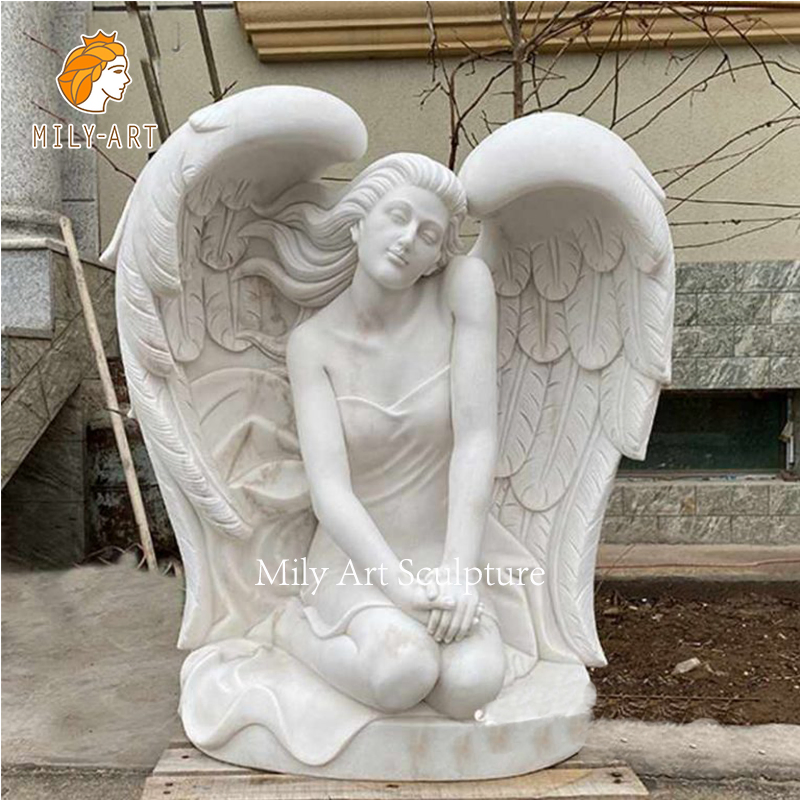 Natural Stone Cemetery Carvings Statue White Marble Angel Headstones Tombstone