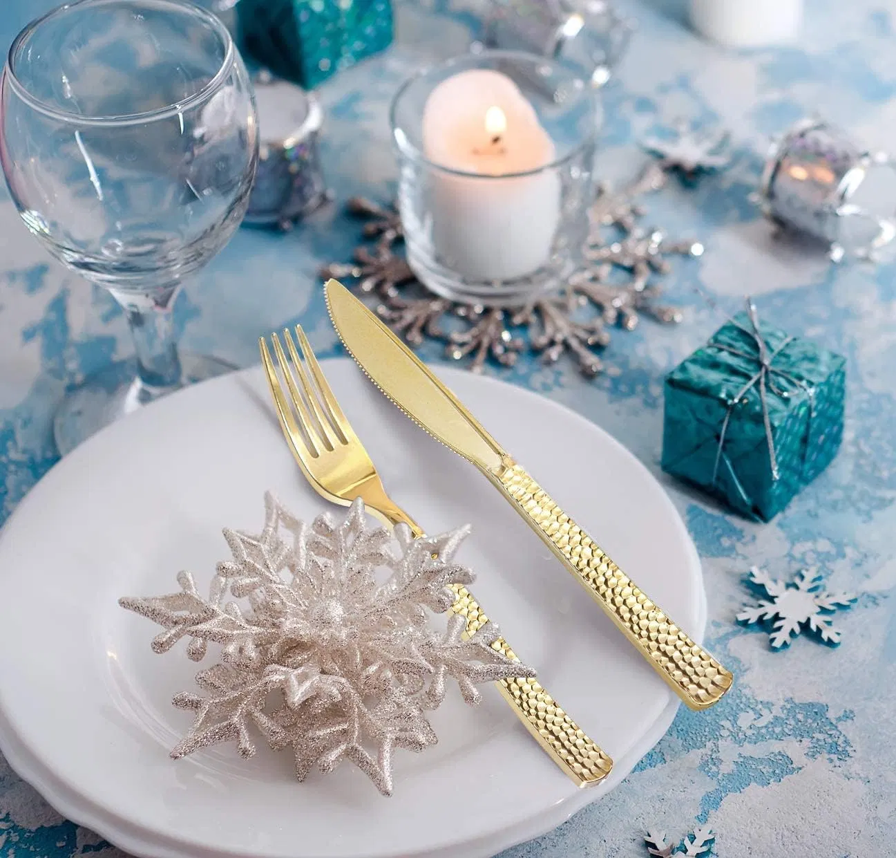 Plastic Gold Silverware Cutlery Disposable Utensils Plastic Knives Gold Forks Disposable Spoons Perfect for Birthday, Party, Wedding