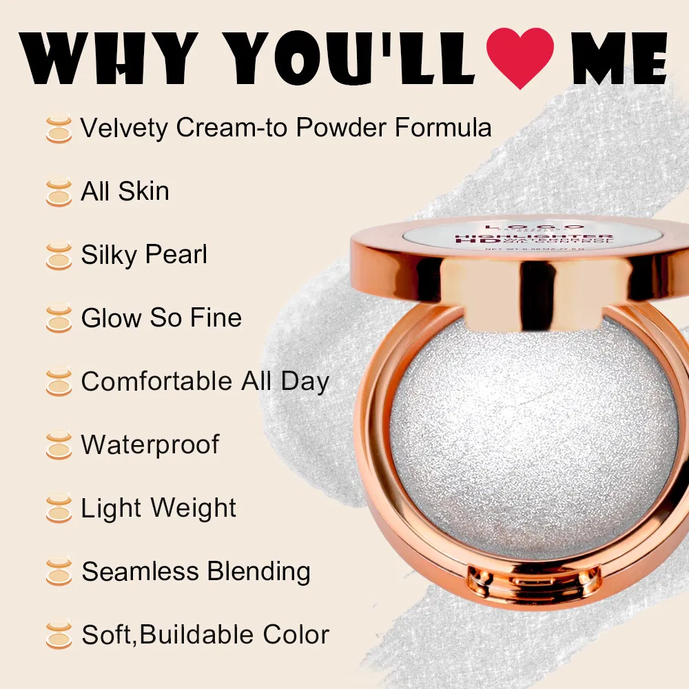 Makeup Gold Brightening Single Highlighter Cream Custom Logo Oil Free OEM Bronzer Powder Highlighter