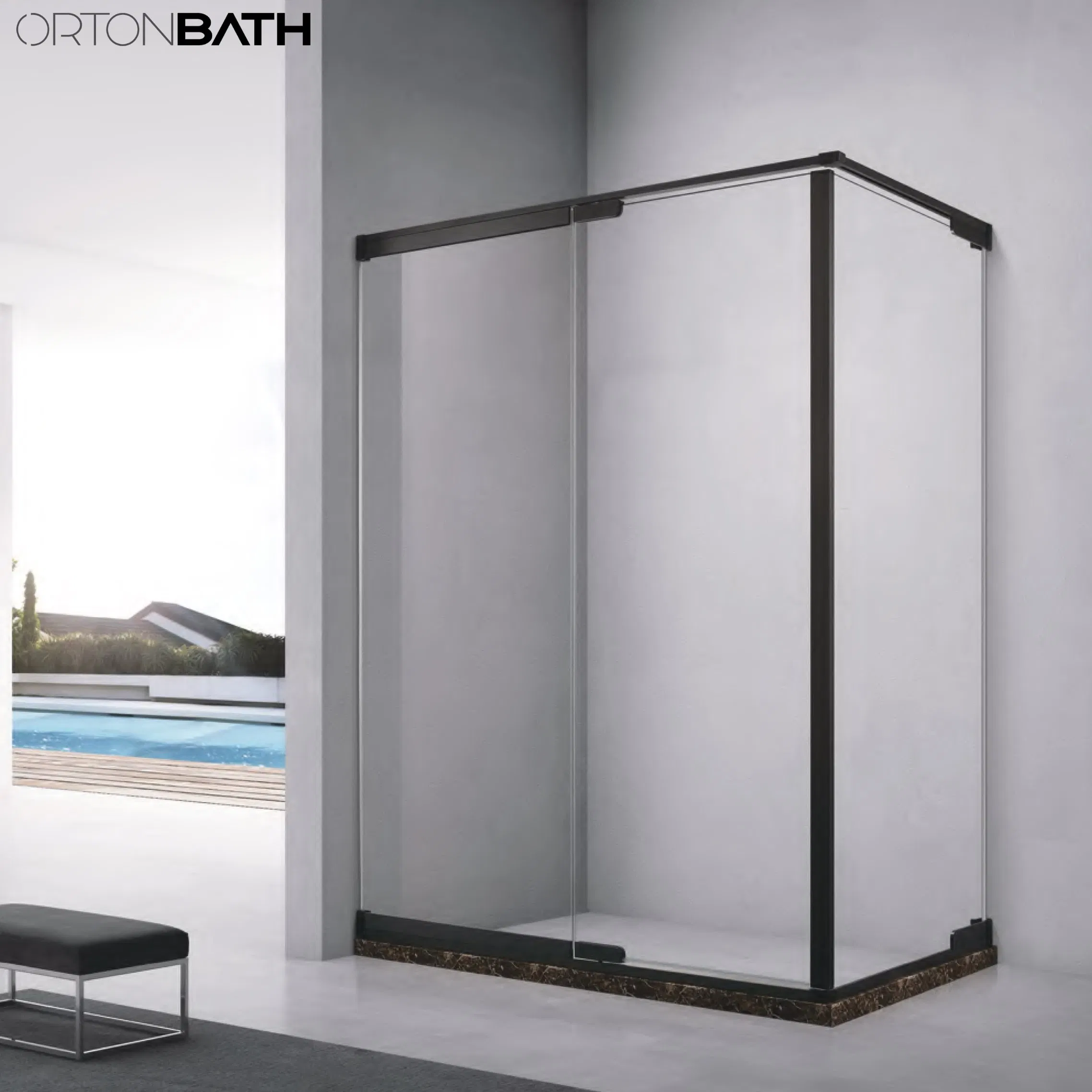 Ortonbath Cheap Frameless Rectangular Pivot Corner Two Side Simple Bathroom Tempered Shower Door Room Cubicle Cabin Glass Shower Enclosure