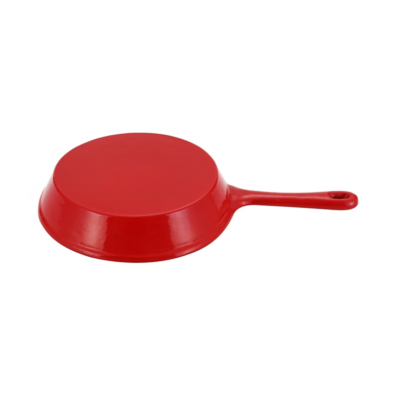 Red Enamel Cast Iron Skillet with Long Handle
