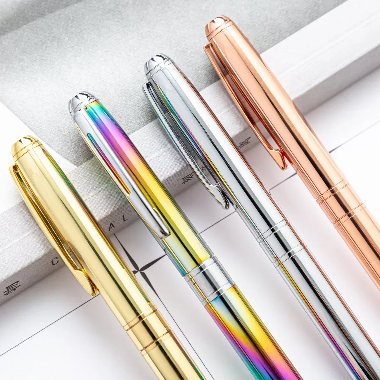 Custom Retractable Ballpoint Pens, Metal for Business, Office & Gift, 1.0mm Medium Black Ink, Rainbow Colors