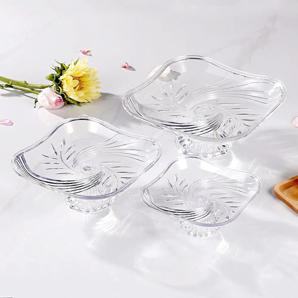 Plastic Fruit Plate - Modern Wheat Square Design with Holder