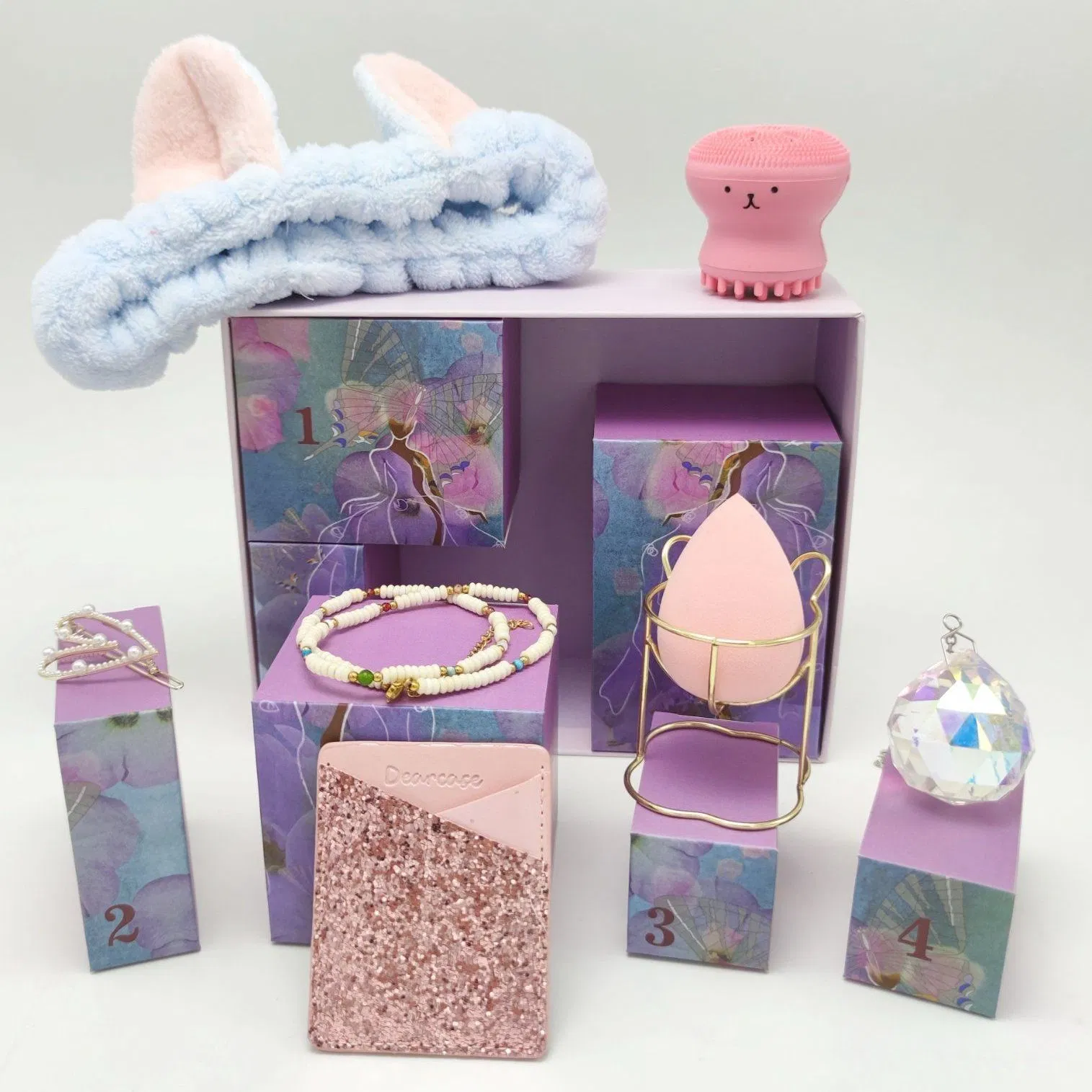 Weekly Elegant Earrings Makeup Sponge and Necklace Gift Set in Surprise Gift Set